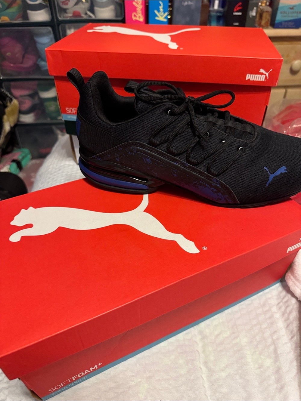 Puma Black Sneakers with Blue Accents